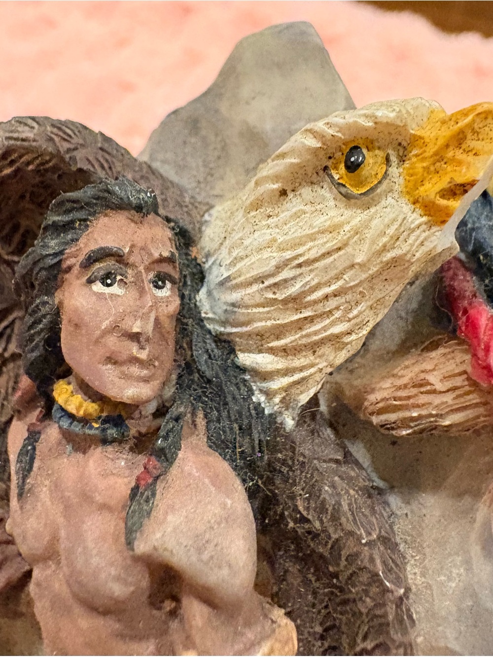 Hand-Painted Eagle & Native-Style Resin Figurine - Brown, White, Yellow